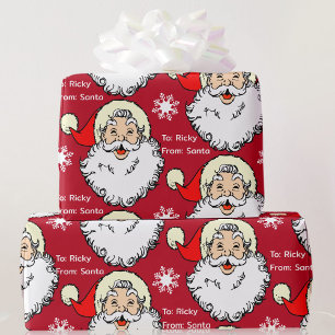 Jolly Santa Claus Add Child's Name Red & Green Wrapping Paper