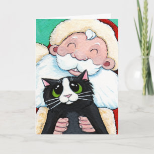 Jolly Santa Claus and Black Cat Christmas Card