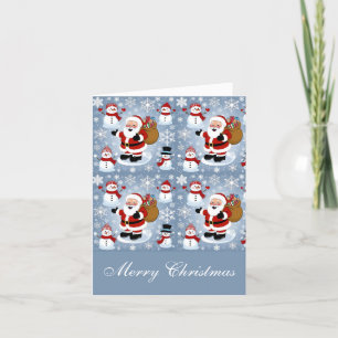 Jolly Santa Claus and Snowmen Christmas Holiday Card
