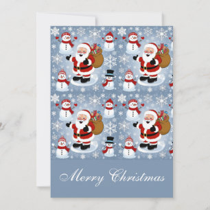Jolly Santa Claus and Snowmen Christmas Holiday Card