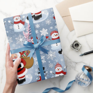 Jolly Santa Claus and Snowmen Christmas Pattern Wrapping Paper