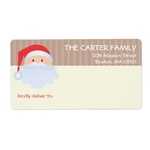 Jolly Santa Claus brown stripes fun shipping label