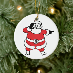 Jolly Santa Claus Calling Reindeer on Christmas Ceramic Tree Decoration
