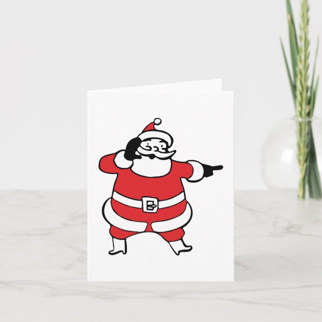 Jolly Santa Claus Calling Reindeer on Christmas Holiday Card (Front)