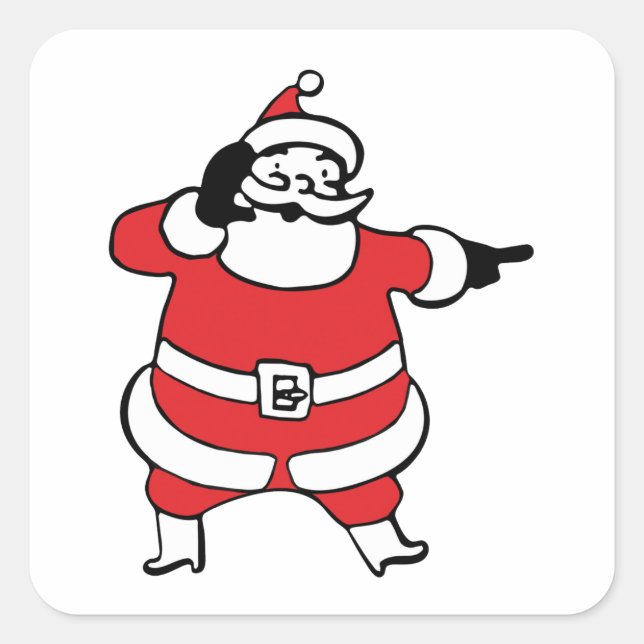 Jolly Santa Claus Calling Reindeer on Christmas Square Sticker (Front)