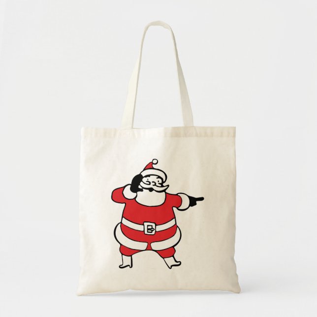 Jolly Santa Claus Calling Reindeer on Christmas Tote Bag (Front)