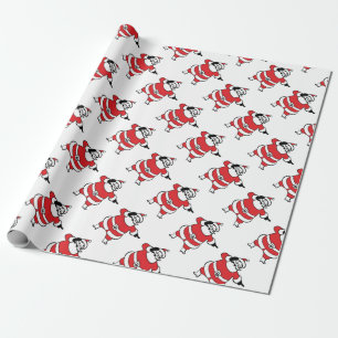 Jolly Santa Claus Calling Reindeer on Christmas Wrapping Paper