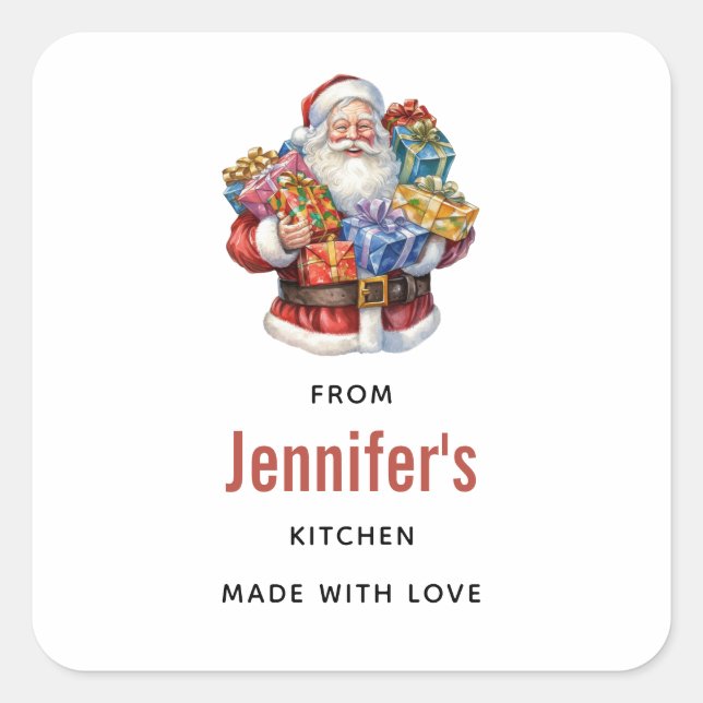Jolly Santa Claus Classic Christmas Kitchen Square Sticker (Front)