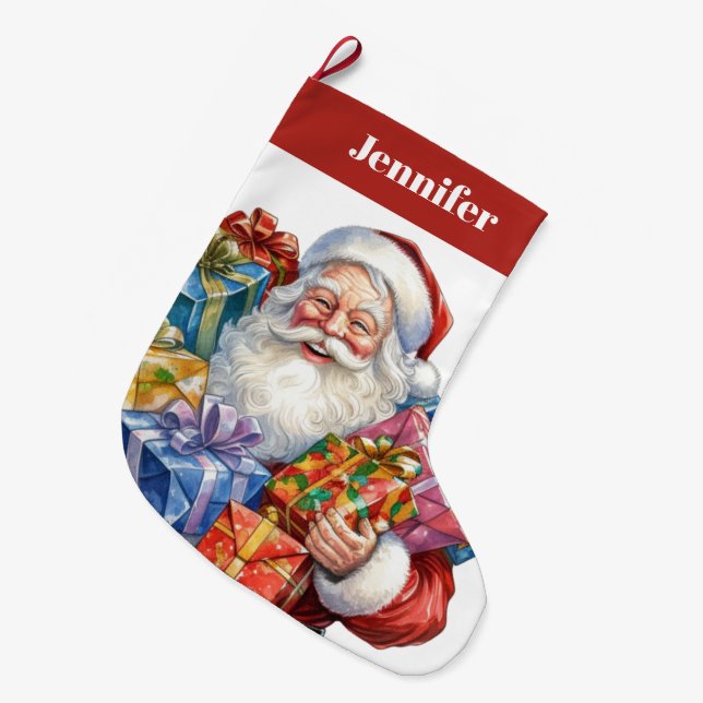 Jolly Santa Claus Classic Christmas Large Christmas Stocking (Front (Hanging))