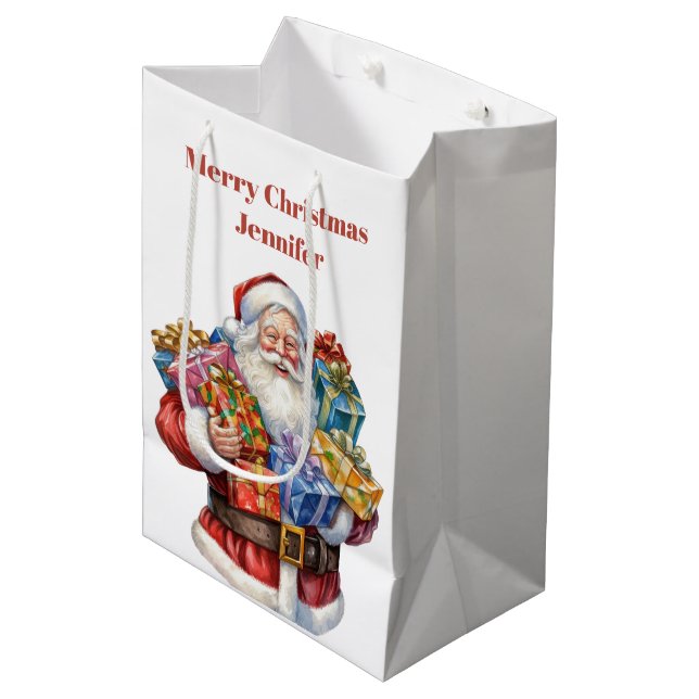 Jolly Santa Claus Classic Christmas Medium Gift Bag (Front Angled)