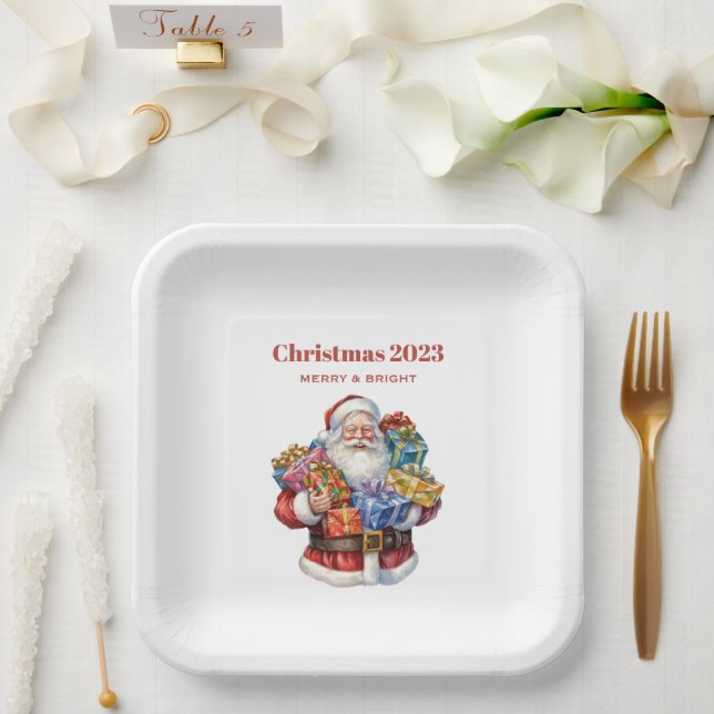 Jolly Santa Claus Classic Christmas Paper Plate (Wedding)