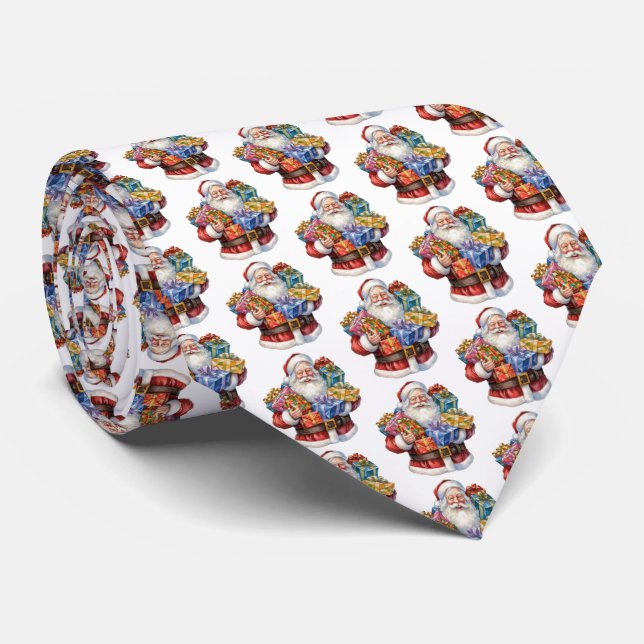  Jolly Santa Claus Classic Christmas Pattern Tie (Rolled)