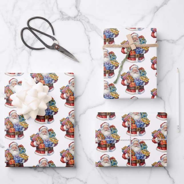 Jolly Santa Claus Classic Christmas Pattern Wrapping Paper Sheet (Front)
