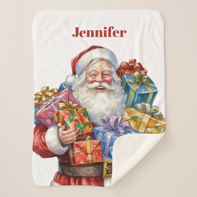 Jolly Santa Claus Classic Christmas Sherpa Blanket (Front)