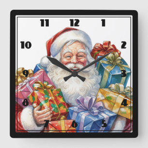 Jolly Santa Claus Classic Christmas Square Wall Clock