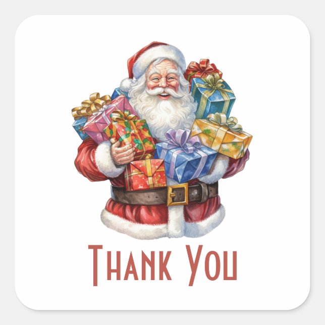 Jolly Santa Claus Classic Christmas Thank You Square Sticker (Front)