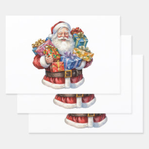 Jolly Santa Claus Classic Christmas Wrapping Paper Sheet