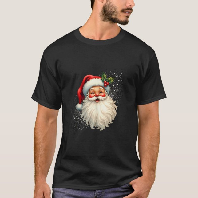 Jolly Santa Claus Face Holly Sparkles Festive Chri T-Shirt (Front)