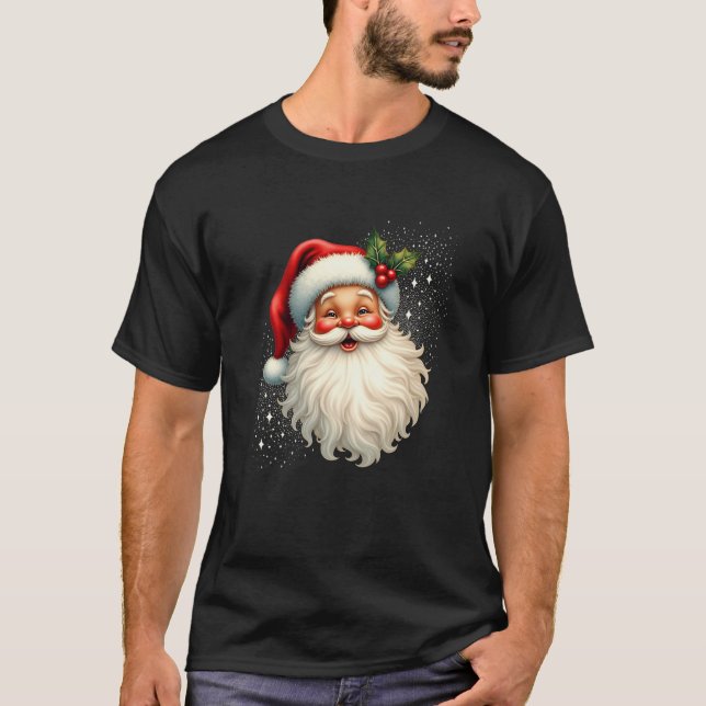 Jolly Santa Claus Face Holly Sparkles Festive Chri T-Shirt (Front)