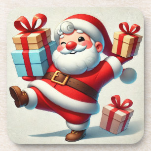 Jolly Santa Claus Holding Gift Boxes Coaster