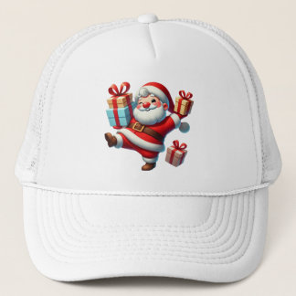 Jolly Santa Claus Holding Gift Boxes Trucker Hat