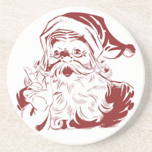 Jolly Santa Claus in Red Fun Retro Merry Christmas Coaster