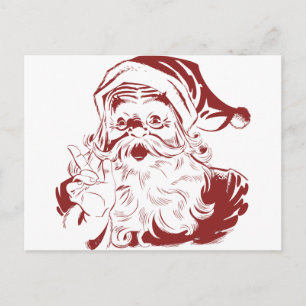 Jolly Santa Claus in Red Fun Retro Merry Christmas Holiday Postcard