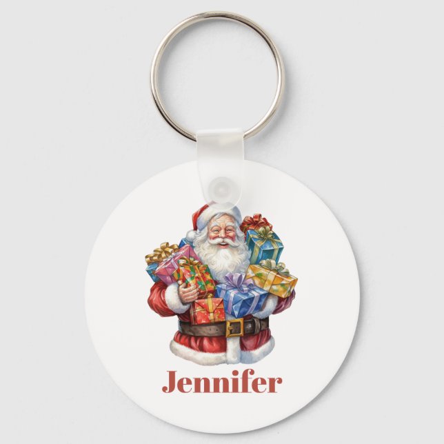 Jolly Santa Claus In Traditional Red Suit Key Ring (Front)