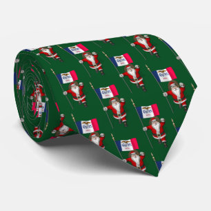 Jolly Santa Claus Loves Iowa Tie