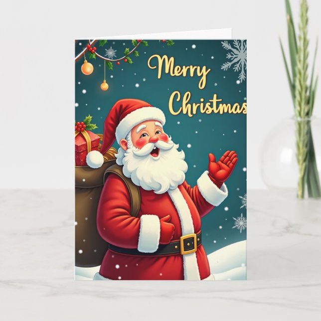 Jolly Santa Claus Merry Christmas Greeting Card (Front)