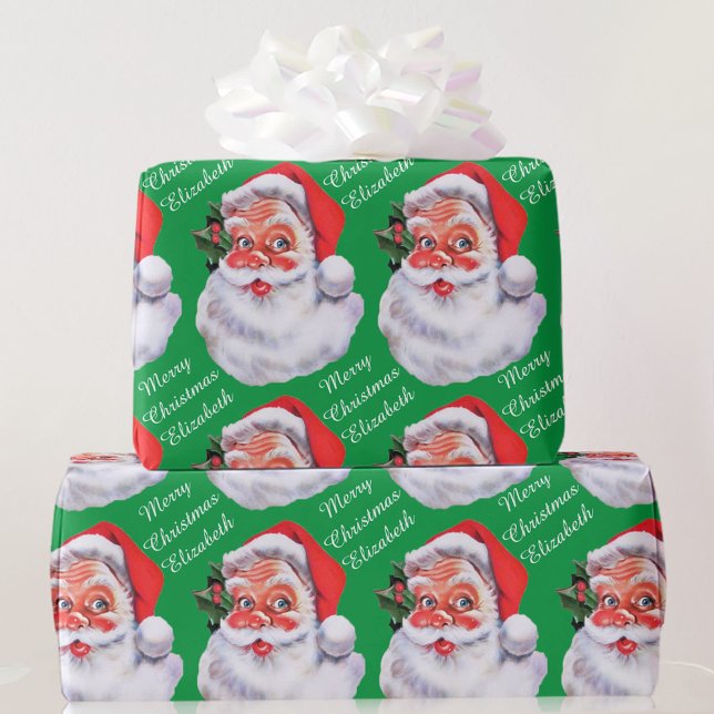Jolly Santa Claus Personalise Name Text Christmas Wrapping Paper (Creator Uploaded)