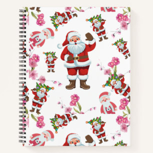 Jolly Santa Claus & Pink Floral Christmas Notebook