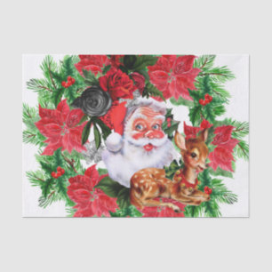 Jolly Santa Claus Red Poinsettias Baby Reindeer Tissue Paper