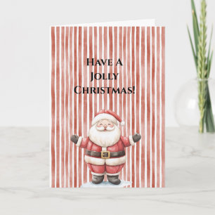 Jolly Santa Claus Red Stripes Christmas Card