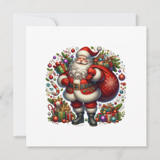 Jolly Santa Claus Surrounded by Gifts Holiday Card