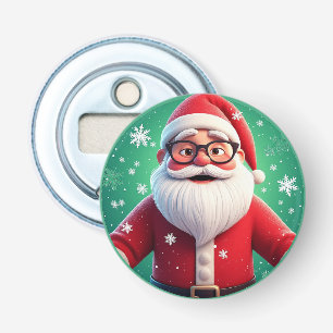 Jolly Santa Claus Surrounded by Snowflakes Bottle Opener