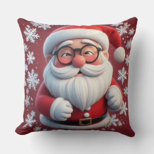 Jolly Santa Claus Surrounded by Snowflakes Cushion