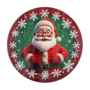 Jolly Santa Claus Surrounded by Snowflakes Cutting Board