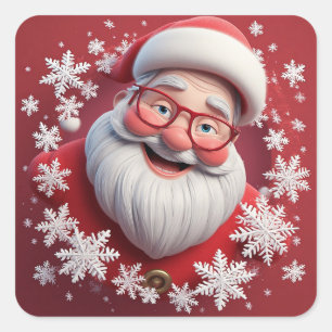 Jolly Santa Claus Surrounded by Snowflakes Square Sticker