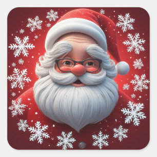 Jolly Santa Claus Surrounded by Snowflakes Square Sticker