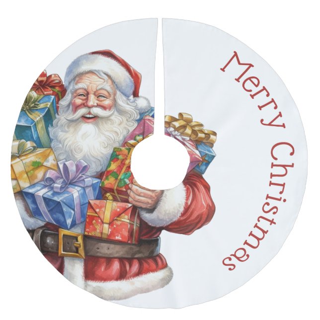 Jolly Santa Claus Traditional Christmas Brushed Polyester Tree Skirt (Front)