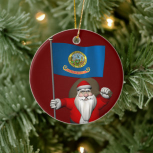Jolly Santa Claus Visits  Idaho Ceramic Tree Decoration