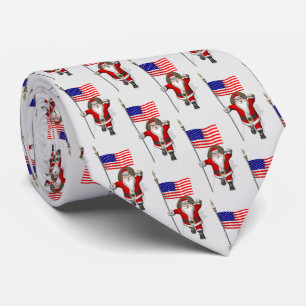 Jolly Santa Claus Waving Star Spangled Banner Tie