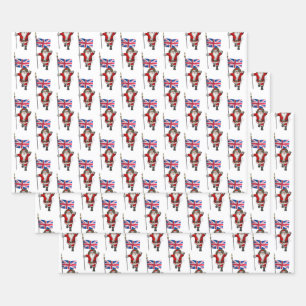 Jolly Santa Claus Waving Union Jack Wrapping Paper Sheet