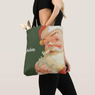 Jolly Santa Claus with a Secret, Vintage Christmas Tote Bag