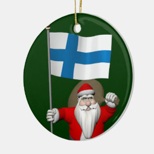 Jolly Santa Claus With Flag Of Finland Ceramic Tree Decoration