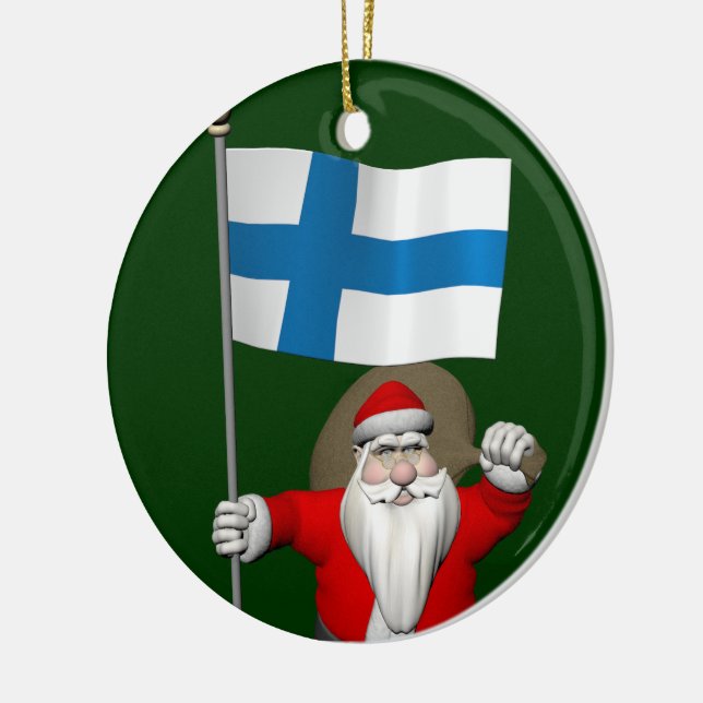 Jolly Santa Claus With Flag Of Finland Ceramic Tree Decoration (Left)