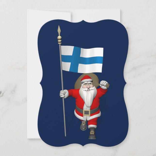 Jolly Santa Claus With Flag Of Finland Holiday Card (Front)
