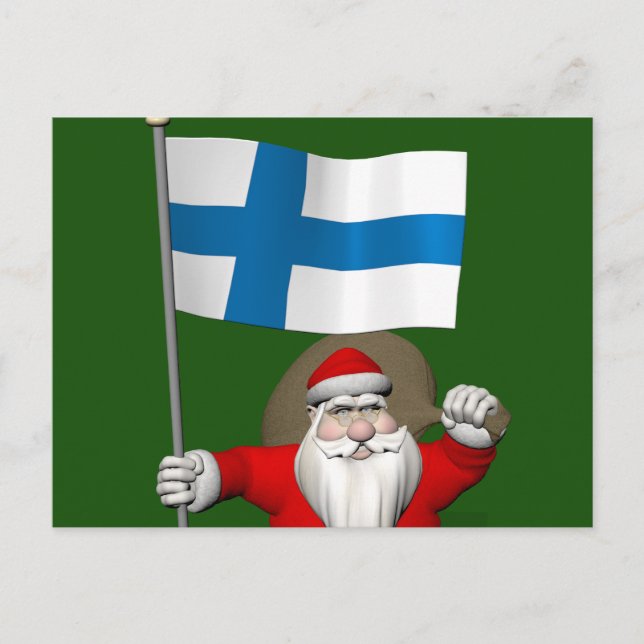 Jolly Santa Claus With Flag Of Finland Holiday Postcard (Front)