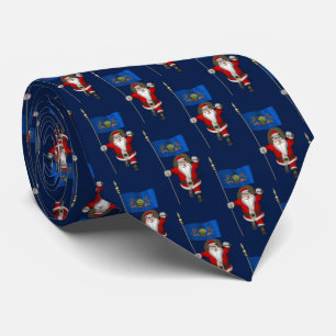 Jolly Santa Claus With Flag Of Pennsylvania Tie